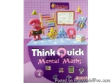 The image is the cover of a book titled "Think Quick Mental Maths Class 4". The cover has a purple background with a whiteboa...
