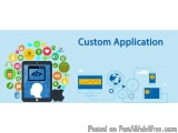 The image is an illustration that represents the concept of custom application development. It has a light blue background wi...