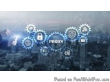 The image is a graphic design that represents the concept of proxy security. It has a blue background with a cityscape in the...