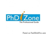 The image is a logo for a company called "PhDZone". The logo is rectangular in shape and has a blue background. The word "Phd...