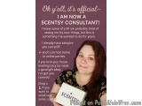 The image is a promotional poster for a scentsy consultant. It features a photo of a young woman with long brown hair and a b...