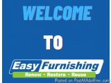 The image is a blue square with the words "Welcome to Easy Furnishing" written in white capital letters at the top. Below the...