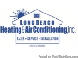 The image is a logo for Long Beach Heating & Air Conditioning, Inc. The logo is a blue and white design with the company name...