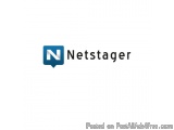 The image is a logo for Netstager, a social media platform. The logo is a blue square with the letter "N" in the center, repr...