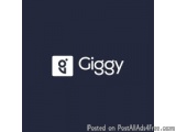 The image is a logo for a company called Giggy. The logo is a square with a white background and a black border. Inside the s...