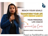 The image is a promotional graphic for a personal life coach named Riddhi Saboo Tahalramani. The graphic features a photo of...