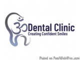 The image is a logo for a dental clinic called "Dental Clinic". The logo is a simple design with a blue and purple color sche...