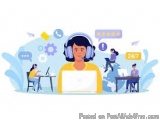 The image is an illustration of a person wearing a headset and sitting in front of a laptop. The person is wearing a yellow s...