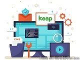 The image is an illustration of a computer monitor with the word "keap" on the screen. The monitor is surrounded by various i...