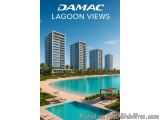 The image is a 3D rendering of a luxurious resort with a large swimming pool in the foreground. The pool is surrounded by pal...