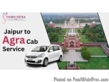 The image is an advertisement for Hubh Yatra, a company that provides services to Jaipur to Agra Cab. The advertisement featu...