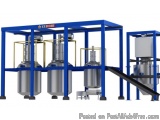 The image shows a 3D model of a large industrial machine with a blue frame. The machine is made up of three large cylindrical...