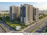 The image is an aerial view of a modern residential complex. The complex is located on a high-rise building with multiple flo...