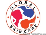 The image is a logo for Global Skincare. It is a circular logo with a white background and a red border. In the center of the...