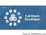 The image is a banner or advertisement for a full stack developer. It has a blue background with white text that reads "Full...