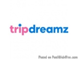 The image is a logo for a company called TripDreamz. The logo is written in a modern, sans-serif font and is in a combination...