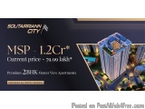 The image is an advertisement for Solitaire Riann City, a luxury apartment complex in Mumbai, India. The advertisement featur...