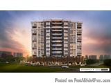 The image is a 3D rendering of a modern apartment building. The building is tall and has multiple floors with balconies and b...