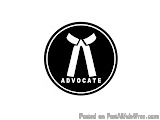 The image is a black and white logo with the word "ADVOCATE" written in bold white letters in the center. The logo is circula...