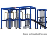 The image shows a 3D model of a large industrial machine with a blue frame. The machine is made up of three large cylindrical...