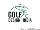 The image is a logo for a company called "Golf Design India". The logo is in the shape of a golf ball with a golf club on top...