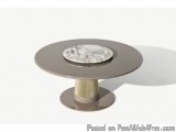 The image is a 3D rendering of a round coffee table with a pedestal base. The table has a dark grey top with a white circular...