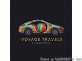 The image is a logo for a travel agency called Voyage Travels Bhubaneswar. The logo features a car with a colorful design on...