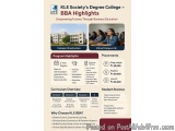 The image is an infographic that explains the benefits of KLE Society's Degree College - BBA Highlights. It has a white backg...