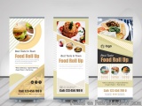 The image shows three roll-up banners for a restaurant called "Best Taste in Town Food Roll Up". The banners are arranged in...