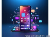 The image shows an iPhone X on a dark blue background. The phone is in the center of the image and is positioned in a way tha...