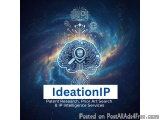 The image is a graphic design that represents the concept of IdeationIP, a patent research, prior art search, and IP intellig...