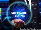 The image shows a person's hand holding a globe with the words "Software Testing" written on it. The globe is surrounded by a...