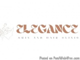The image is a logo for a hair and skin clinic called "Elegance Skin and Hair Clinic". The logo is written in a cursive font...