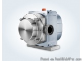 The image shows a metallic gearbox with a cylindrical body and a round base. The gearbox is made of stainless steel and has a...