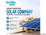 The image is an advertisement for Autosys Indoor Solar Company, a company that provides solar energy solutions. The backgroun...