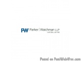 The image is a logo for Parker Watchman LLP, a national law firm. The logo is written in blue and black text on a white backg...