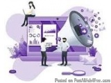 The image is an illustration of a group of people standing in front of a large purple banner with the text "Posted on PostAll...