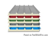 The image shows a stack of different types of corrugated metal sheets. The sheets are arranged in a horizontal manner, with t...