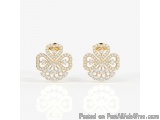 The image shows a pair of gold earrings in the shape of a flower. The earrings are made of gold and have a flower-like design...