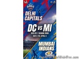 The image is a promotional poster for the Indian Premier League (IPL) season 2020 match between Delhi Capitals and Mumbai Ind...
