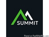 The image is a logo for a company called "SUMMIT". The logo is a combination of two elements - a green triangle and a white m...