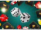 The image is a digital illustration of a casino scene with two dices in the center. The dices are white with black dots and a...
