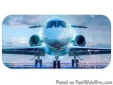The image is a digital illustration of an airplane on a runway. The airplane is white with two engines and a blue sky in the...