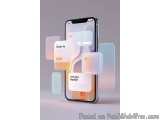 The image shows an iPhone X with a modern design. The phone is in the center of the image and is surrounded by three smaller...