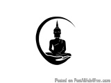 The image is a black and white illustration of a Buddha sitting in a lotus position. The Buddha is facing towards the right s...