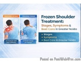 The image is an advertisement for a frozen shoulder treatment. It has a blue background with white text that reads "Frozen Sh...