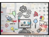 The image is a digital illustration of a desk with a computer monitor in the center. The monitor has the words "Responsive De...