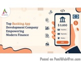 The image is an illustration of a hand holding a smartphone with the text "Top Banking App Development Company Empowering Mod...