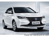 The image is a photograph of a white Toyota Alsvin car. The car is shown from the front three-quarter angle, with the front g...