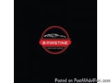 The image is a logo for a car brand called "8 PRISTINE". The logo is circular in shape and has a black background. In the cen...
